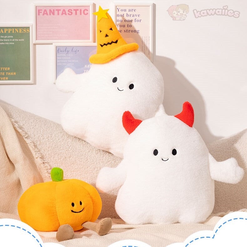 Smiling Halloween Pumpkin Ghost Plush