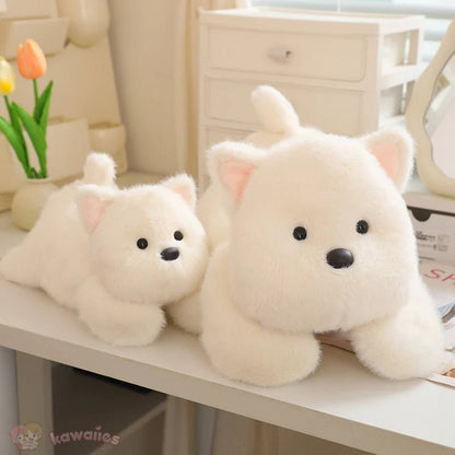 Snowy the White Maltese Plushie with Frog Hat