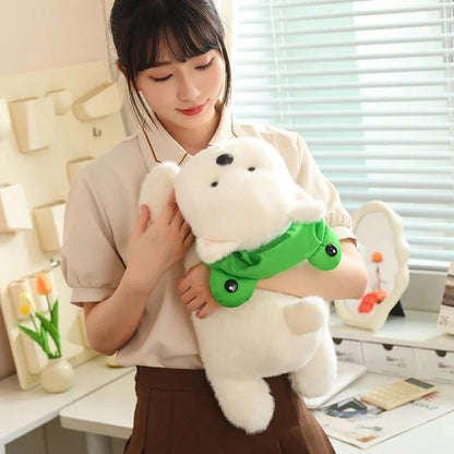 Snowy the White Maltese Plushie with Frog Hat