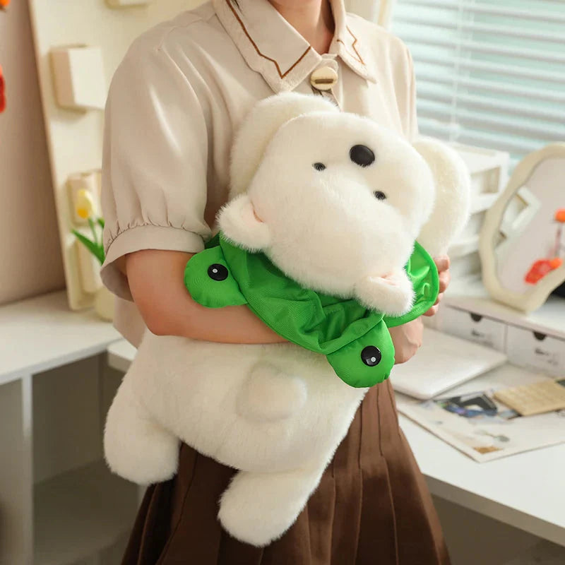 Snowy the White Maltese Plushie with Frog Hat
