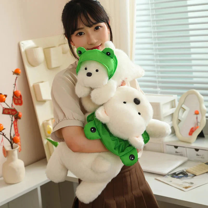 Snowy the White Maltese Plushie with Frog Hat