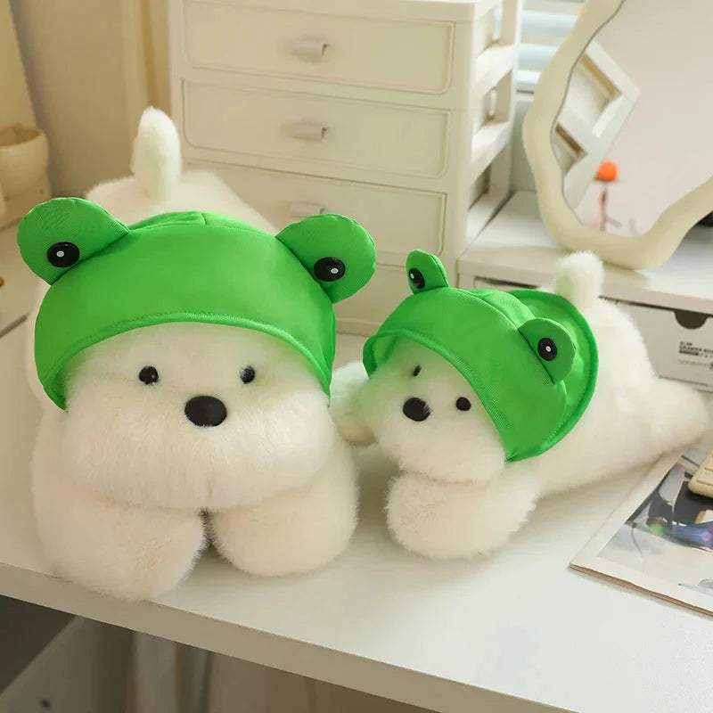 Snowy the White Maltese Plushie with Frog Hat