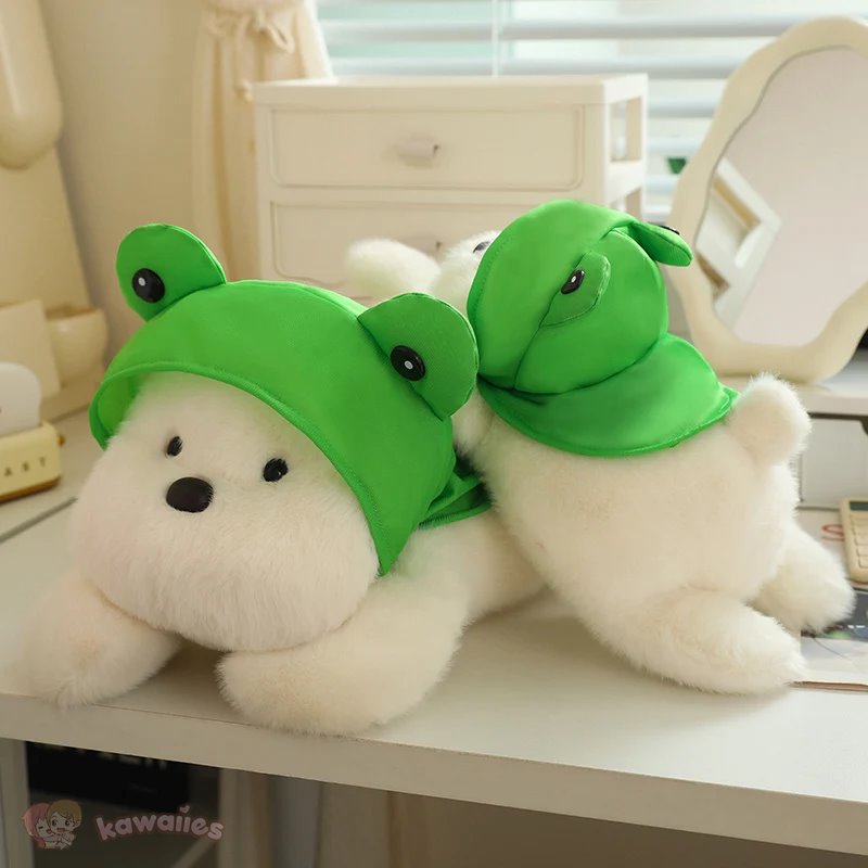 Snowy the White Maltese Plushie with Frog Hat