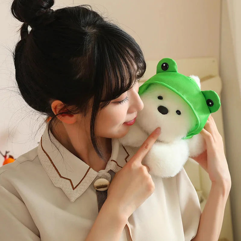 Snowy the White Maltese Plushie with Frog Hat
