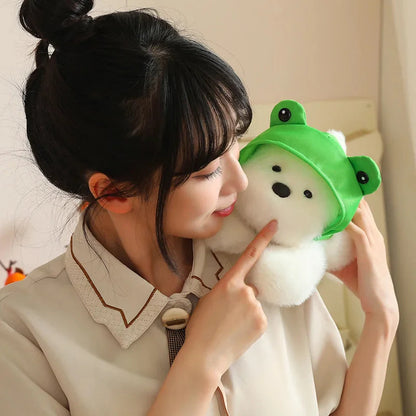 Snowy the White Maltese Plushie with Frog Hat