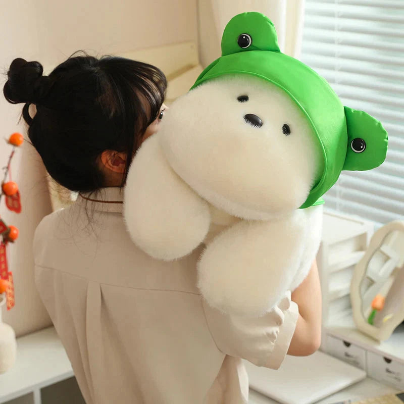 Snowy the White Maltese Plushie with Frog Hat