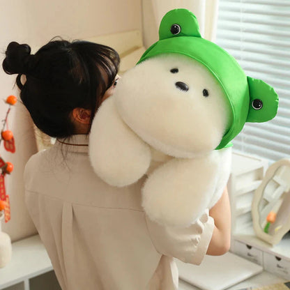 Snowy the White Maltese Plushie with Frog Hat