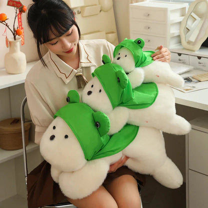 Snowy the White Maltese Plushie with Frog Hat