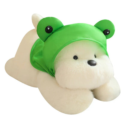 Snowy the White Maltese Plushie with Frog Hat