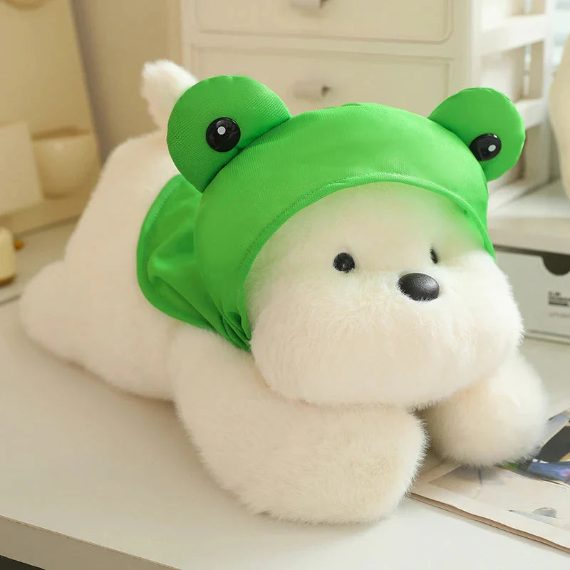 Snowy the White Maltese Plushie with Frog Hat