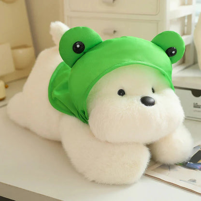 Snowy the White Maltese Plushie with Frog Hat
