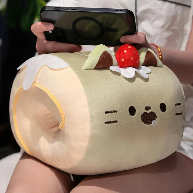 Soft Cat Swiss Roll Cake Handwarmer Plush with Blanket