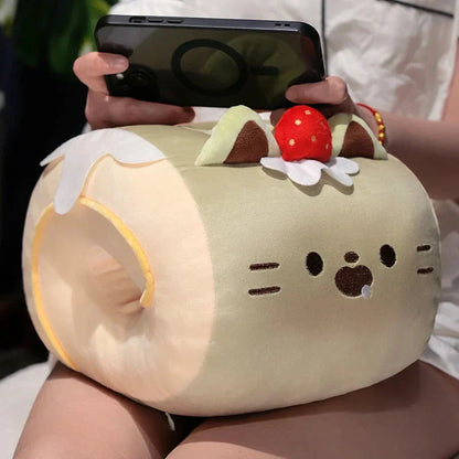 Soft Cat Swiss Roll Cake Handwarmer Plush with Blanket