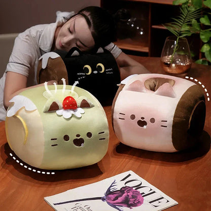 Soft Cat Swiss Roll Cake Handwarmer Plush with Blanket