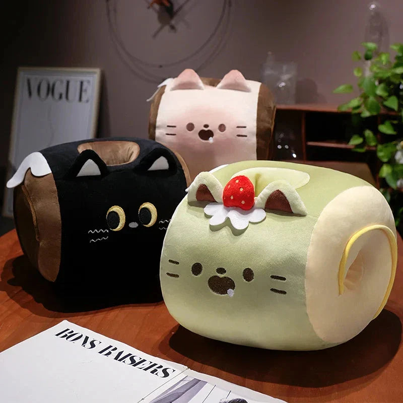 Soft Cat Swiss Roll Cake Handwarmer Plush with Blanket
