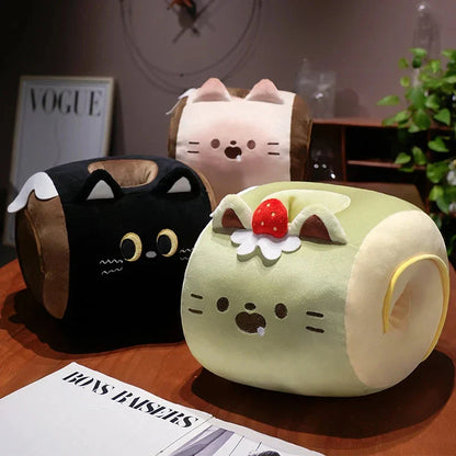Soft Cat Swiss Roll Cake Handwarmer Plush with Blanket
