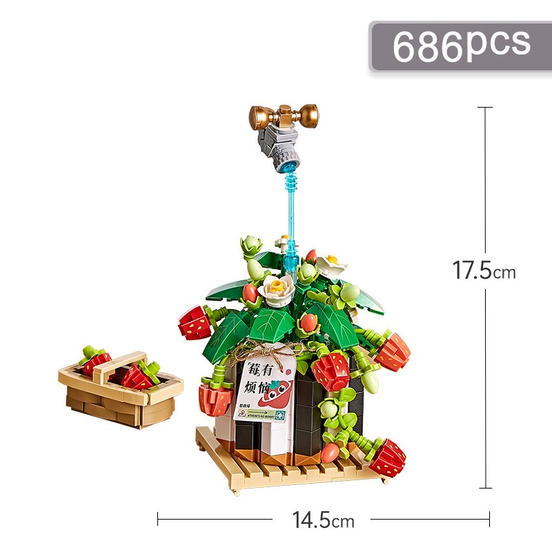 Strawberry Pot & Red Flower Micro Building Blocks
