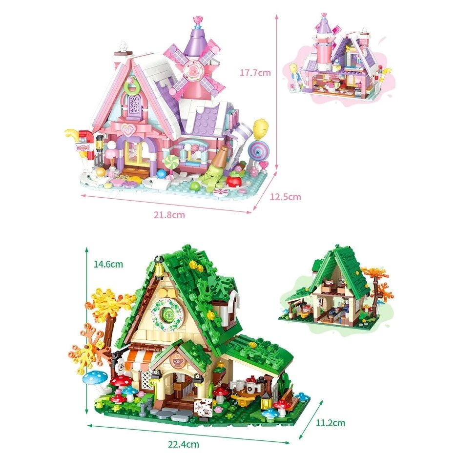 Summer Green and Pink Cottages Micro Building Set