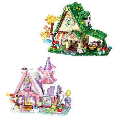 Summer Green and Pink Cottages Micro Building Set