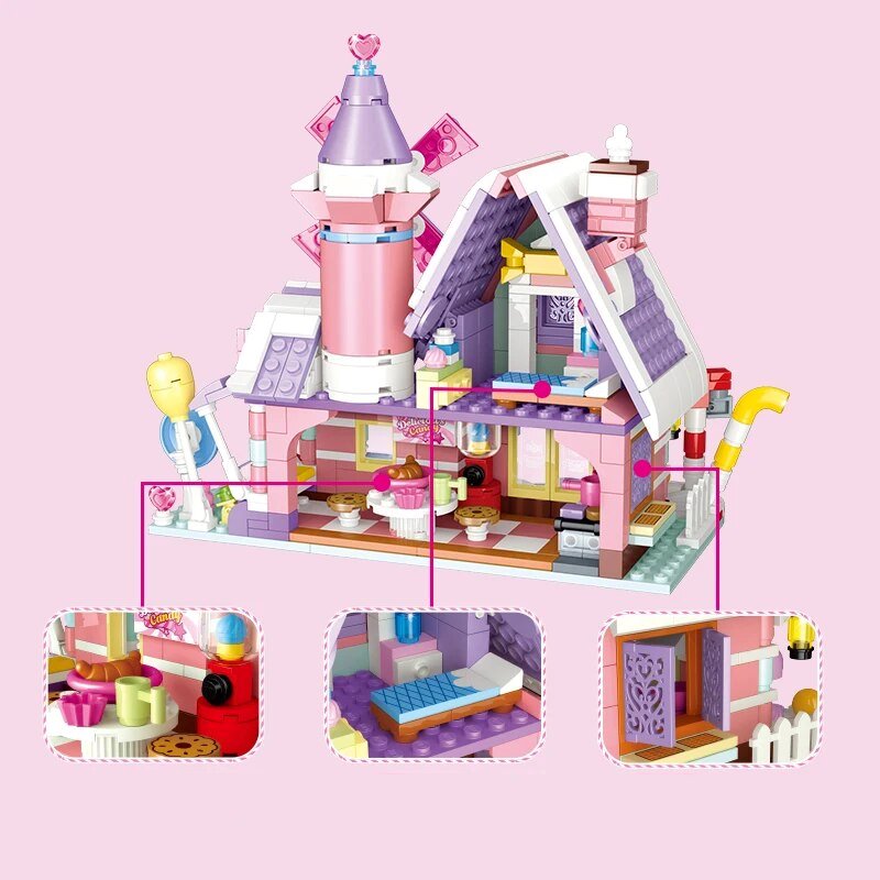 Summer Green and Pink Cottages Micro Building Set
