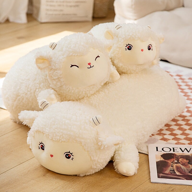 Sweet Fluffy Laying Lamb Snuggle Buddies