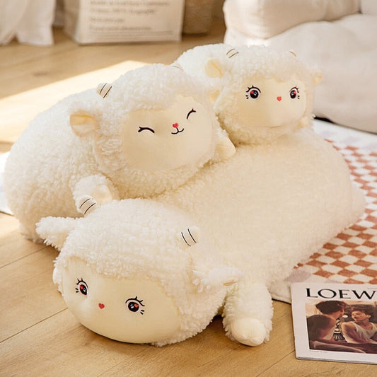 Sweet Fluffy Laying Lamb Snuggle Buddies