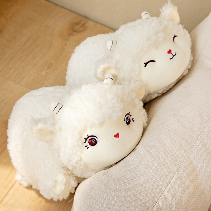 Sweet Fluffy Laying Lamb Snuggle Buddies