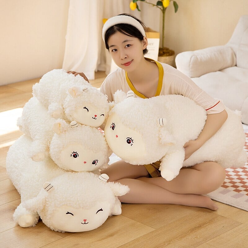 Sweet Fluffy Laying Lamb Snuggle Buddies