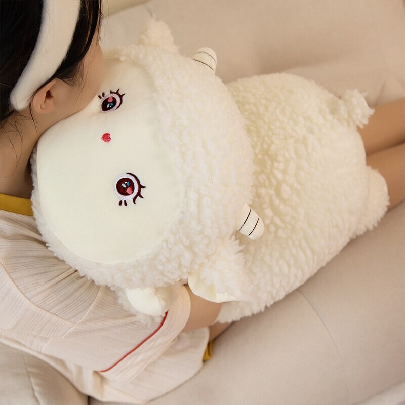 Sweet Fluffy Laying Lamb Snuggle Buddies