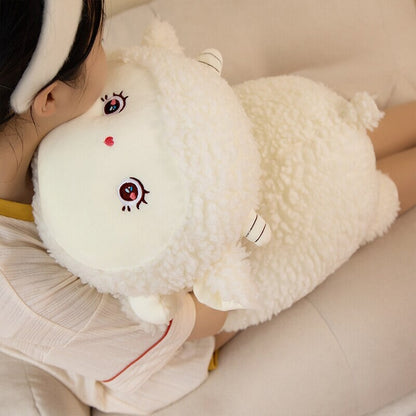 Sweet Fluffy Laying Lamb Snuggle Buddies