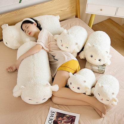 Sweet Fluffy Laying Lamb Snuggle Buddies