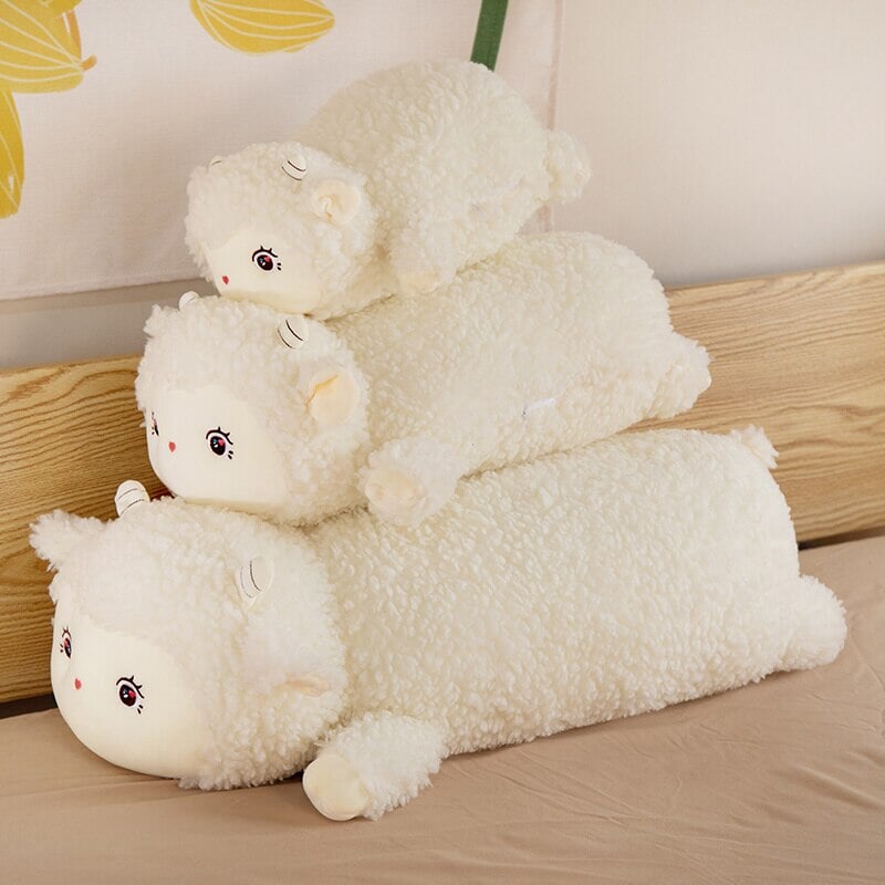 Sweet Fluffy Laying Lamb Snuggle Buddies