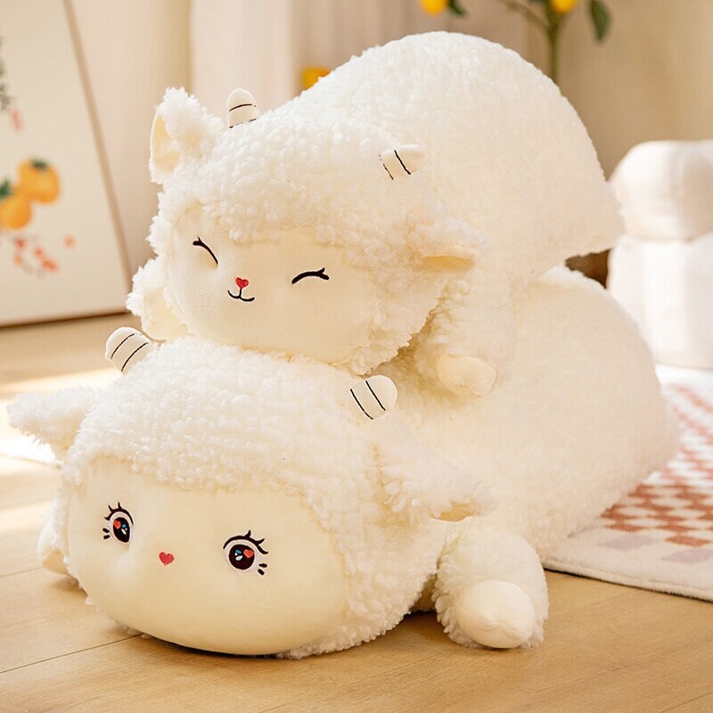 Sweet Fluffy Laying Lamb Snuggle Buddies