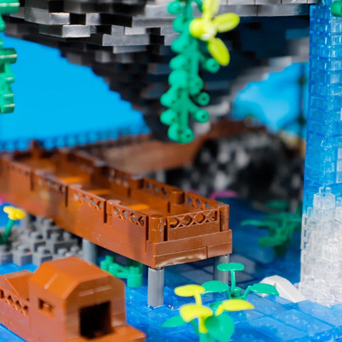 Waterfall Japanese House Sakura Tree Floating Island Nano Building Blocks | Limited Stock