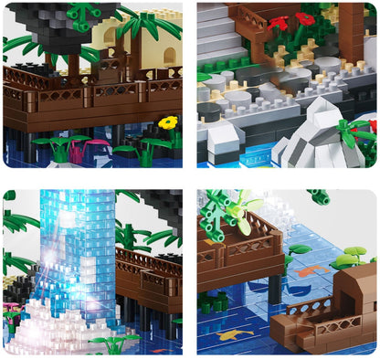 Waterfall Japanese House Sakura Tree Floating Island Nano Building Blocks | Limited Stock