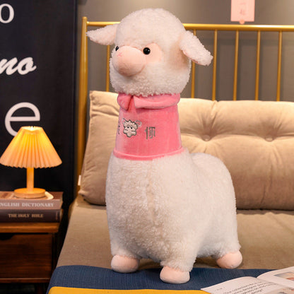 White Pink Fluffy Alpaca Plushie