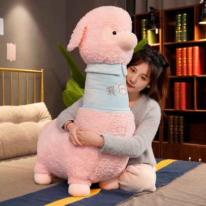 White Pink Fluffy Alpaca Plushie