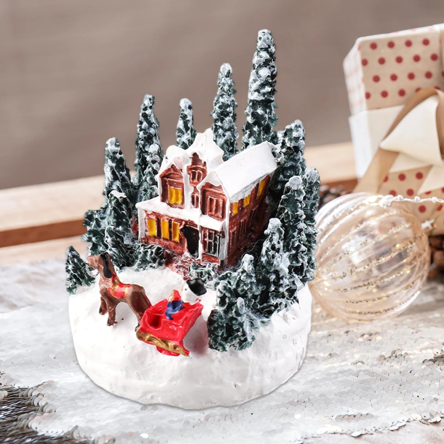 LED Christmas Village Miniature Set – Snowy Resin Houses for Festive Home Décor & Delightful Gifts for Kids & Friends
