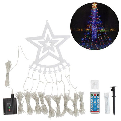 Led Five-Pointed Star Waterfall Mountable Christmas Tree Light for Yard Outdoor Deco