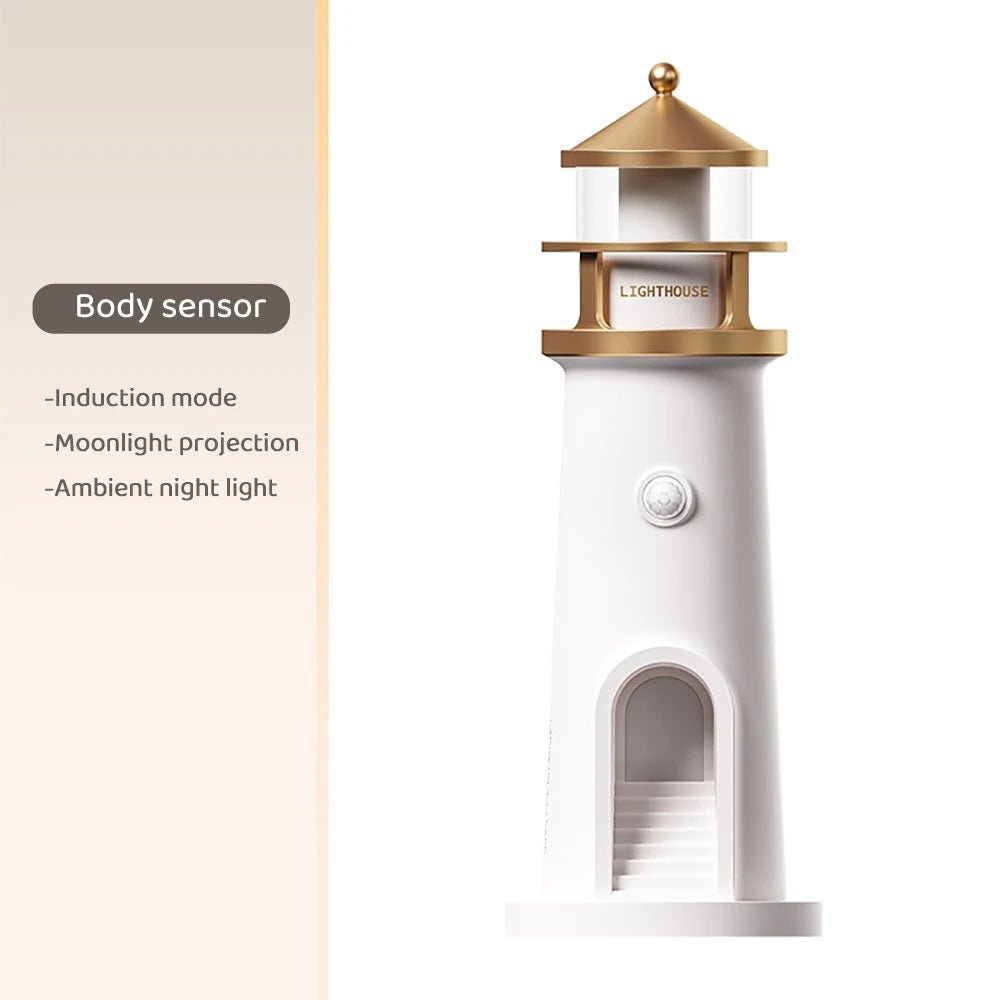 Lighthouse Moon Projection Lamp – Dimmable Bluetooth Ambient Light with Motion Sensor, Perfect for Nighttime Serenity & Christmas Gifting