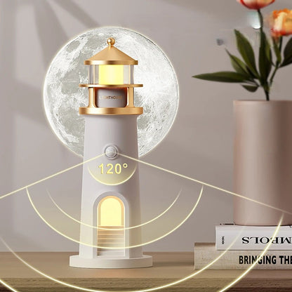 Lighthouse Moon Projection Lamp – Dimmable Bluetooth Ambient Light with Motion Sensor, Perfect for Nighttime Serenity & Christmas Gifting