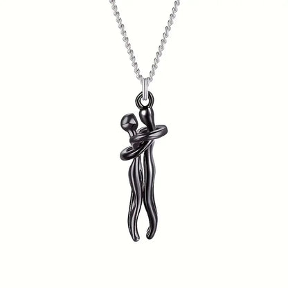 Chic Black Hug Pendant Necklace – Elegant Couple Jewelry for Perfect Love Gift