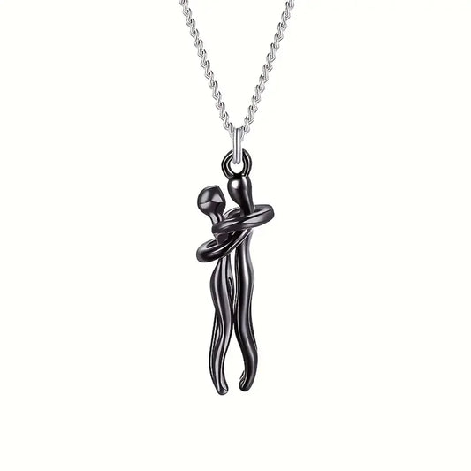 Chic Black Hug Pendant Necklace – Elegant Couple Jewelry for Perfect Love Gift