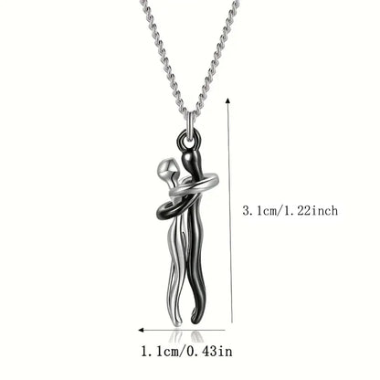 Chic Black Hug Pendant Necklace – Elegant Couple Jewelry for Perfect Love Gift