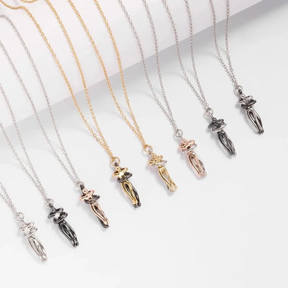 Chic Black Hug Pendant Necklace – Elegant Couple Jewelry for Perfect Love Gift