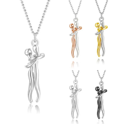 Chic Black Hug Pendant Necklace – Elegant Couple Jewelry for Perfect Love Gift