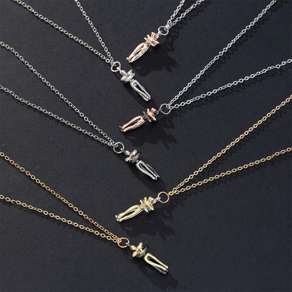 Chic Black Hug Pendant Necklace – Elegant Couple Jewelry for Perfect Love Gift