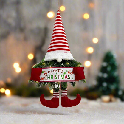 Santa Gnome with Christmas Wreath and Sparkling LED Lights – Perfect for Front Door, Wall, or Window Festive Magic