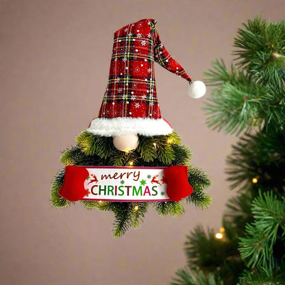 Santa Gnome with Christmas Wreath and Sparkling LED Lights – Perfect for Front Door, Wall, or Window Festive Magic