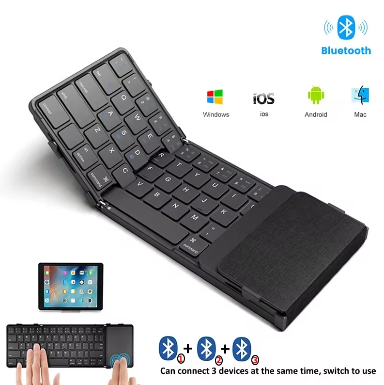 Mini Wireless Bluetooth Tri-Folding Touch Keyboard with Touchpad